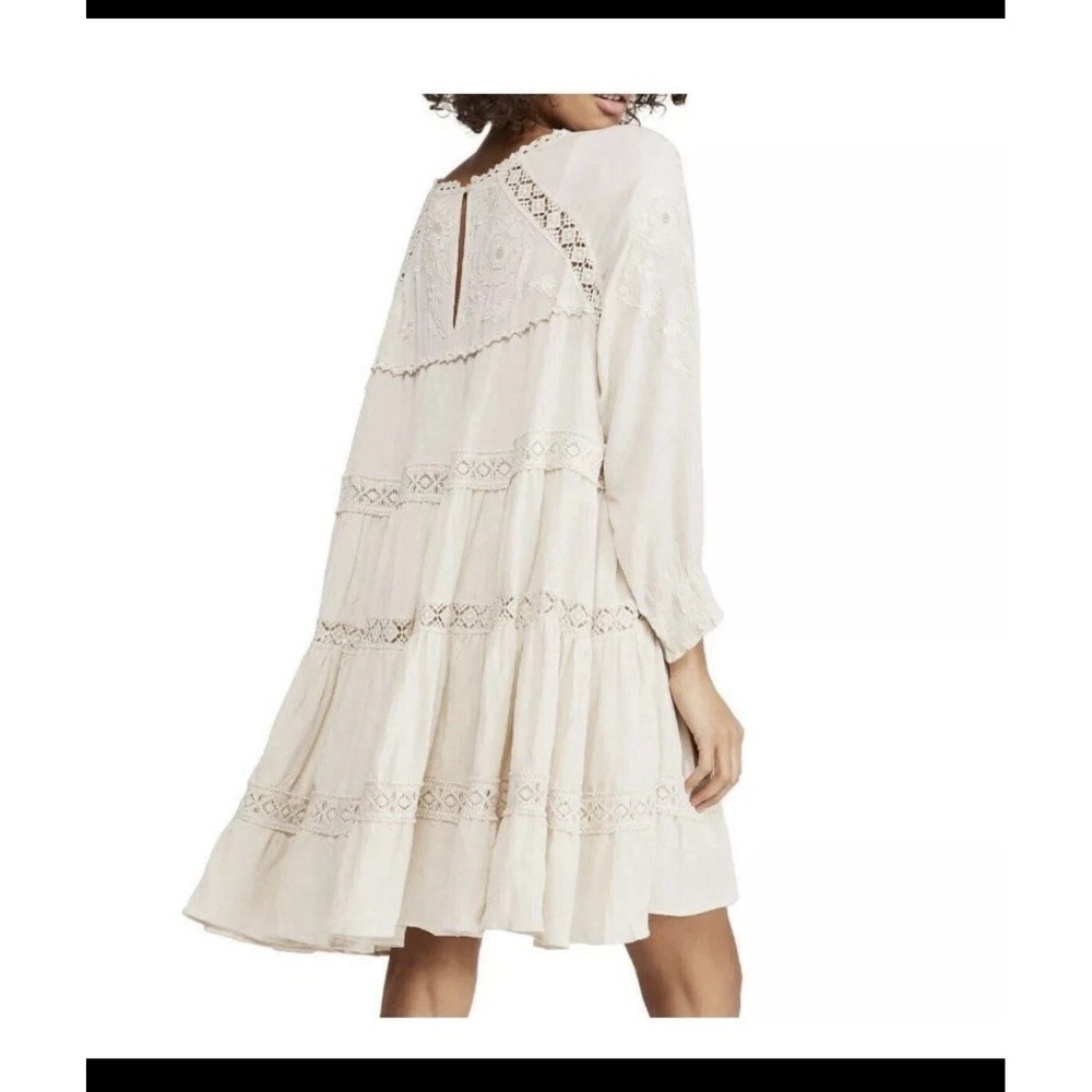 Free People Wildflower Embroidered Boho Lace Mini Dress Ivory XS - Picture 3 of 14